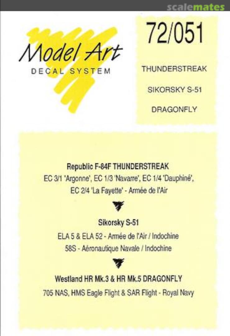 Boxart Thunderstreak, Sikorsky S-51, Dragonfly 72/051 Model Art Decal System