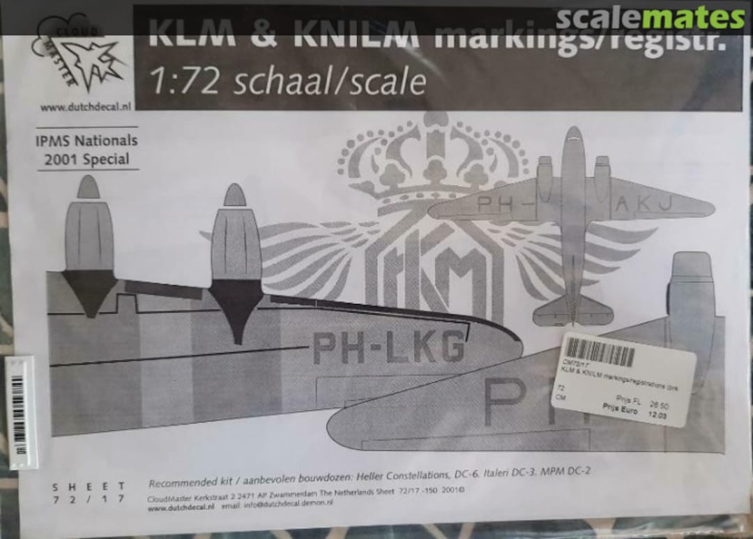 Boxart KLM & KNILM markings/registr. 72/17 Cloud Master