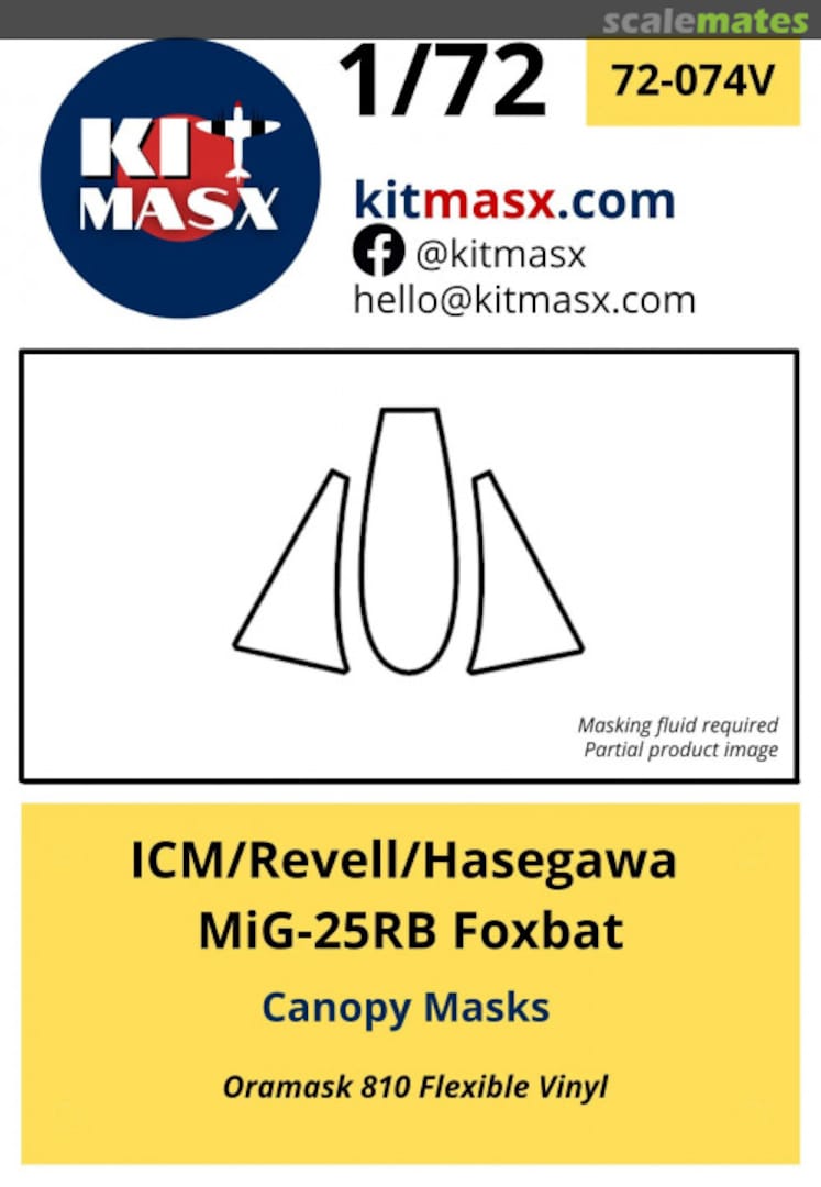 Boxart MiG-25RB Foxbat Canopy Masks 72-074V Kit Masx