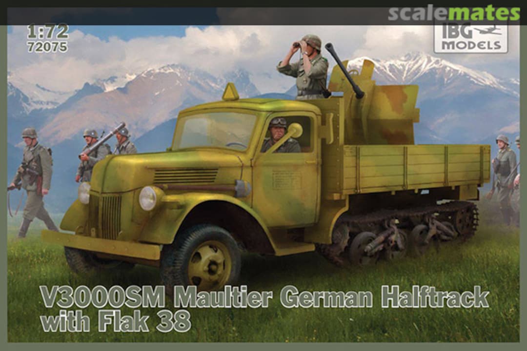 Boxart V3000SM Maultier German Halftrack with Flak 38 72075 IBG Models