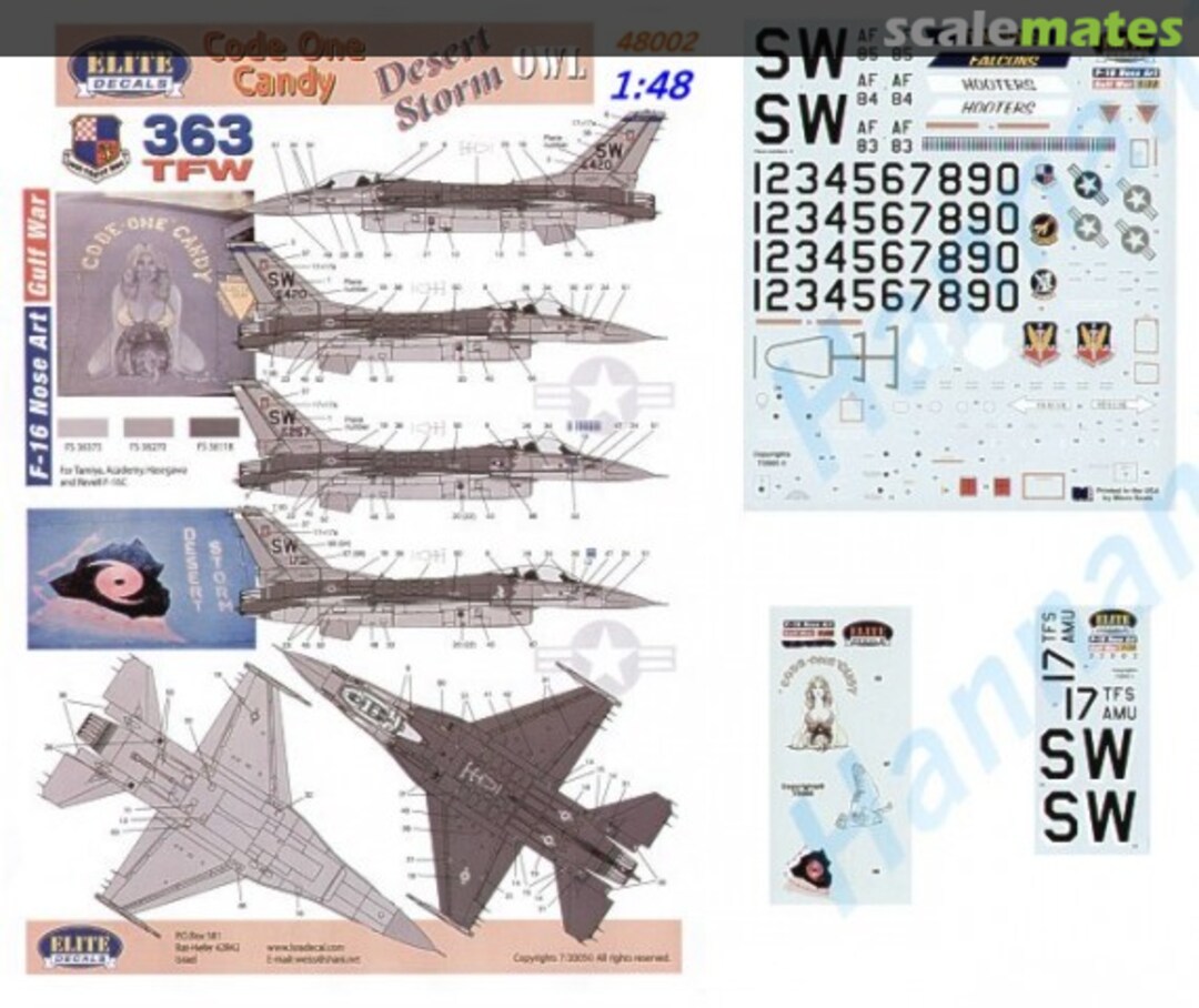 Boxart Gulf War F-16 Nose-art - "Code-One-Candy", "Desert Storm" & "Owl" ED-48002 Elite Decals