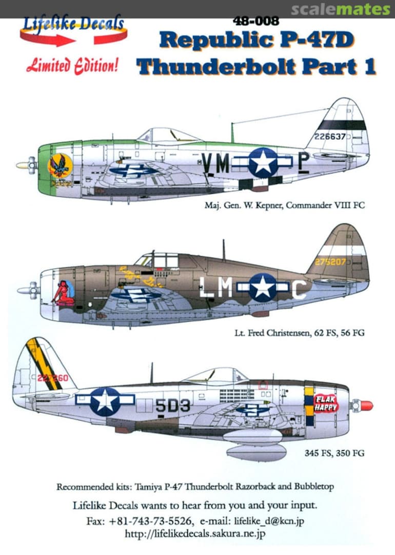 Boxart Republic P-47D Thunderbolt Part 1 48-008 Lifelike Decals