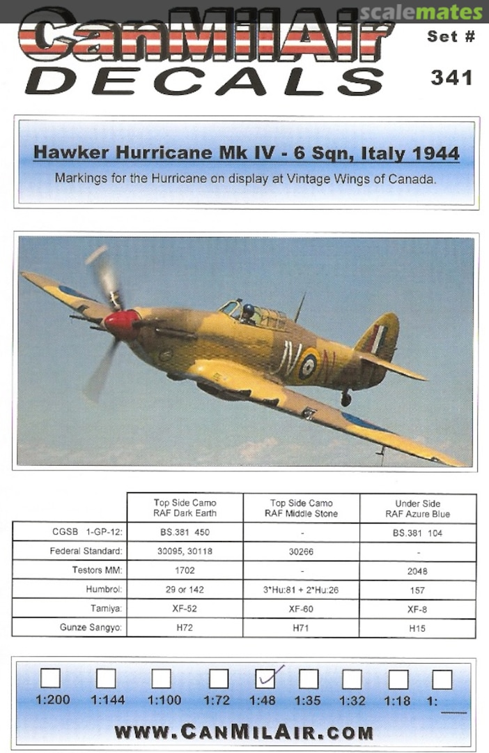 Boxart Hawker Hurricane Mk IV - 6 Sqn, Italy 1944 341 CanMilAir