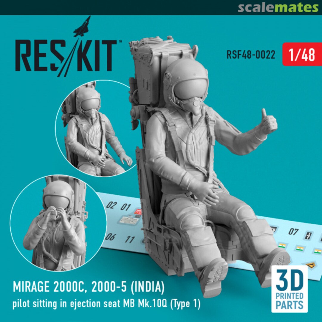 Boxart Mirage 2000C, 2000-5 (India) pilot sitting in ejection seat MB Mk.10Q (Type 1) (3D Printed) RSF48-0022 ResKit