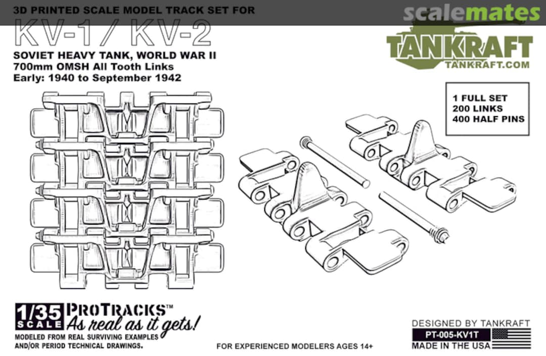 Boxart KV-1/KV-2 700mm OMSH All Tooth Links Early (1940 to Sep '42) PT-005-KV1T Tankraft