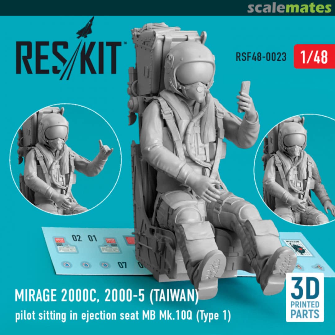 Boxart Mirage 2000C, 2000-5 (Taiwan) pilot sitting in ejection seat MB Mk.10Q (Type 1) (3D Printed) RSF48-0023 ResKit