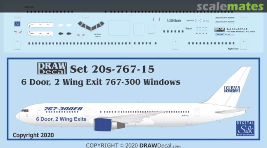 Boxart 767-300 Windows, 6 Door, 2 Overwing Exit Version 20-767-15 Draw Decal