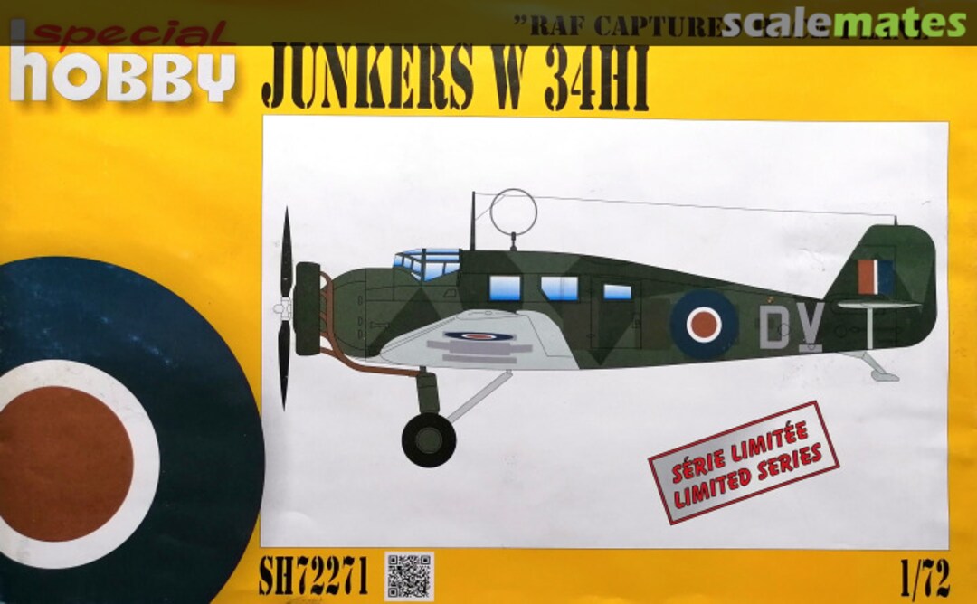 Boxart Junkers W 34Hi "RAF Captured Hack Plane" SH72271 Special Hobby