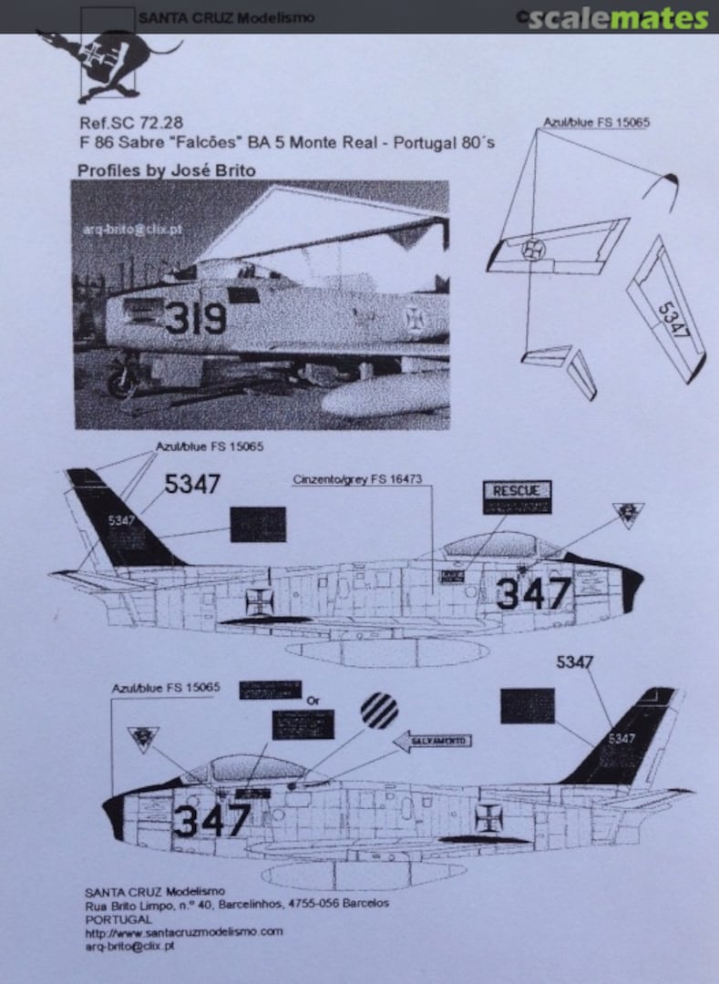 Boxart F-86 Sabre "Falcões" BA5 Monte Real - Portugal 80's SC72.28 Santa Cruz Modelismo