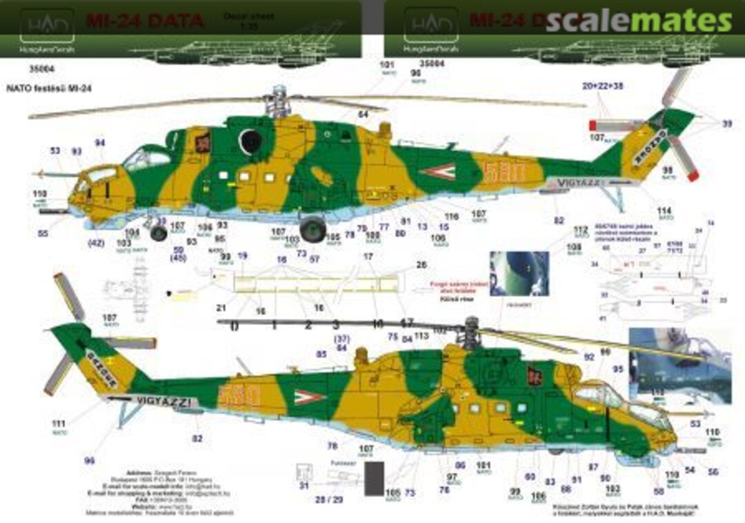 Boxart Mi-24 Hind Stencils ungarische Luftwaffe 72074 HungAeroDecals