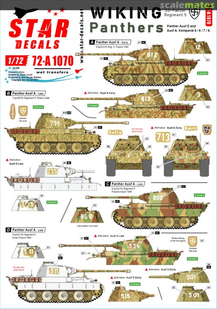 Boxart Wiking Panthers SS-Panzer Regiment 5 72-A 1070 Star Decals