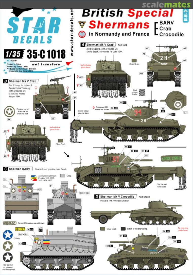 Boxart British Special Shermans 35-C1018 Star Decals