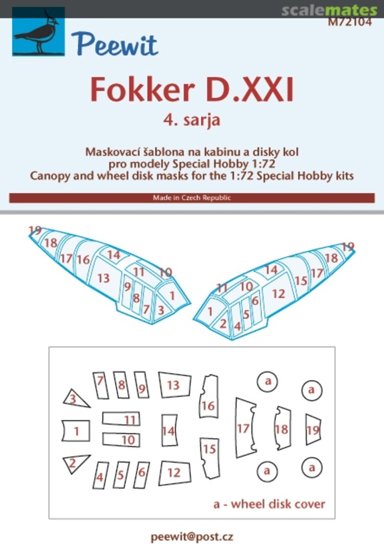 Boxart Fokker D.XXI 4. sarja Canopy Mask M72104 Peewit