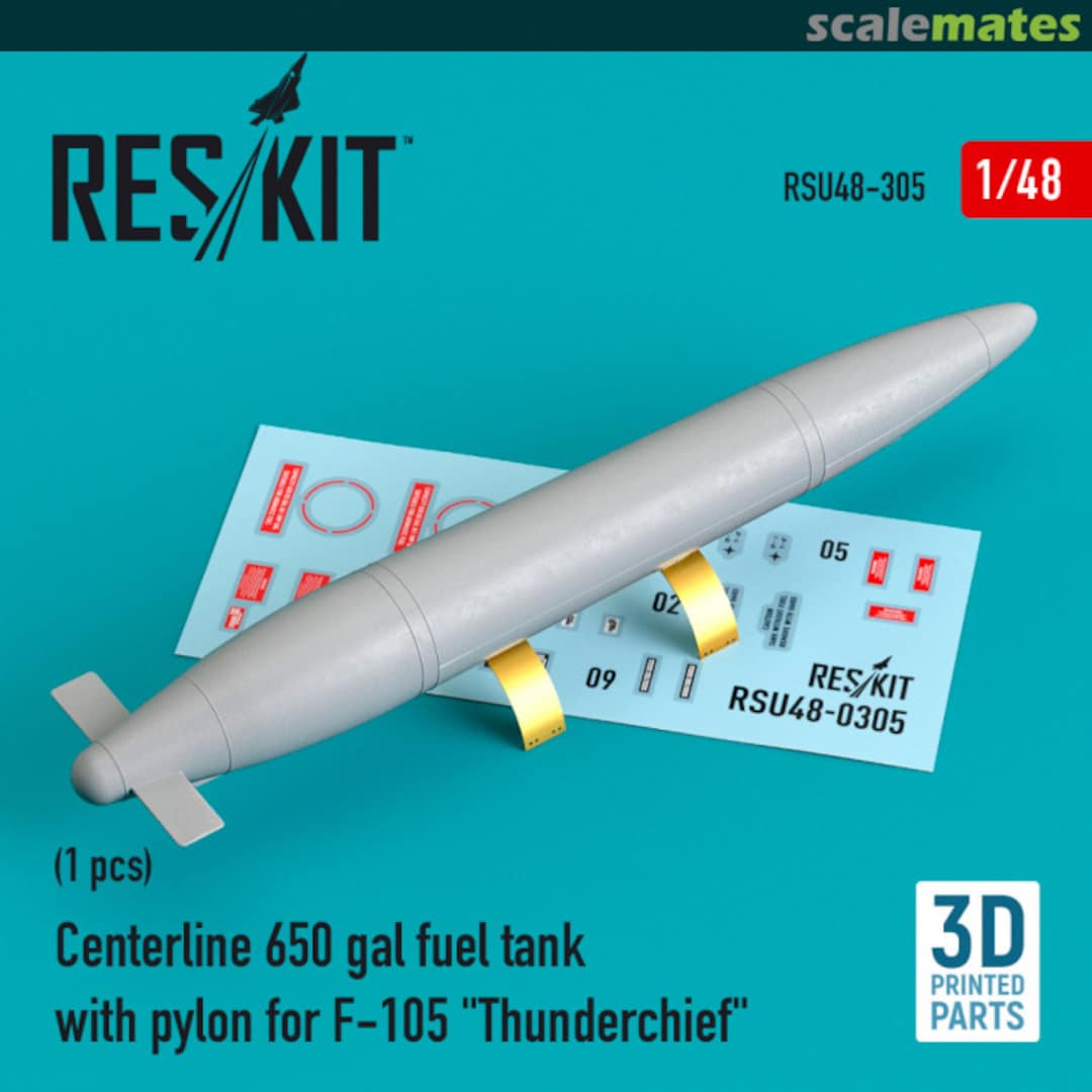 Boxart Centerline 650 gal fuel tank with pylons for F-105 Thunderchief (1 pc.) (3D Printed) RSU48-0305 ResKit