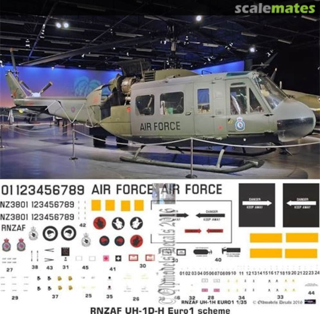 Boxart RNZAF UH-1D/H Iroquois Euro1 scheme OMD0095 Oldmodels Decals