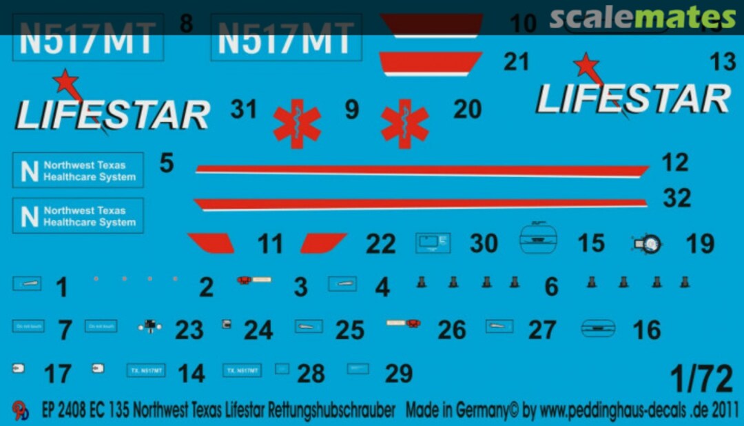 Boxart EC 135 Northwest Texas Lifestar Rettungshubschrauber EP 2408 Peddinghaus-Decals