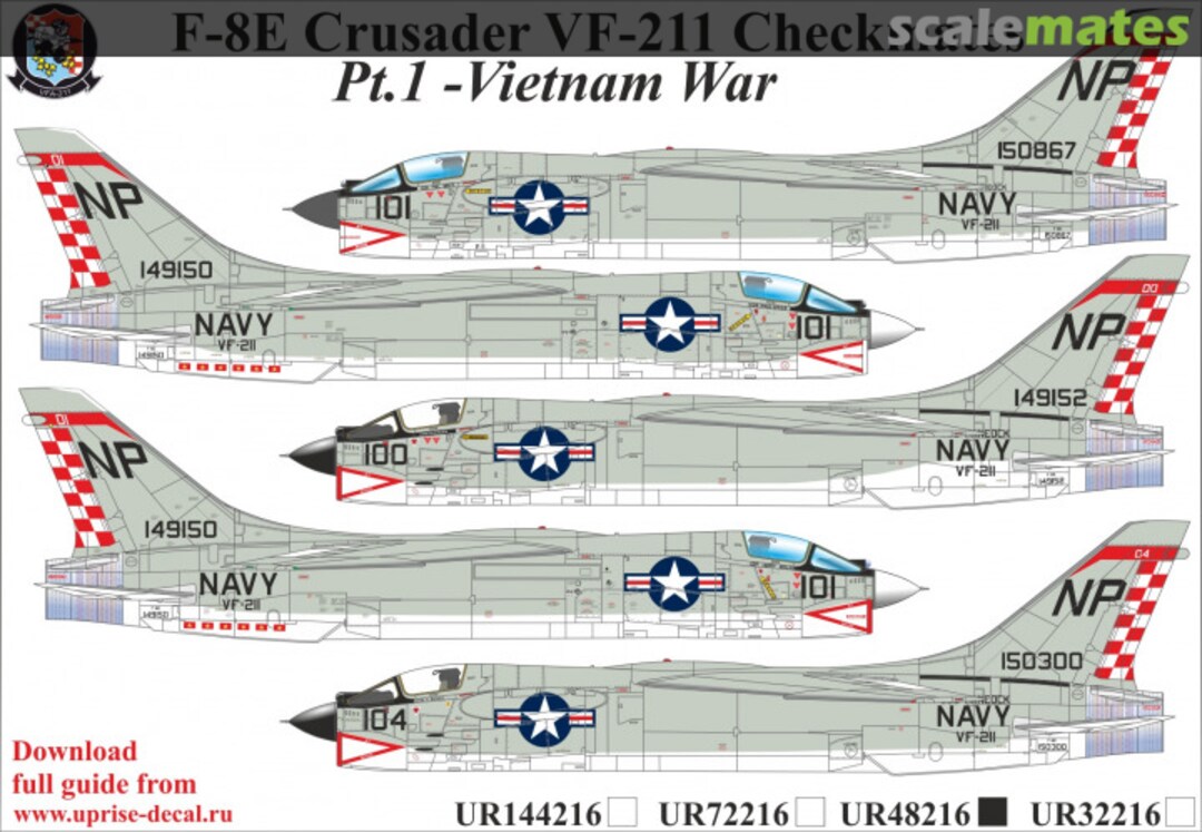 Boxart F-8E Crusader - `VF-211 Checkmates` Pt.1 with stencils FFA UR48216 UpRise