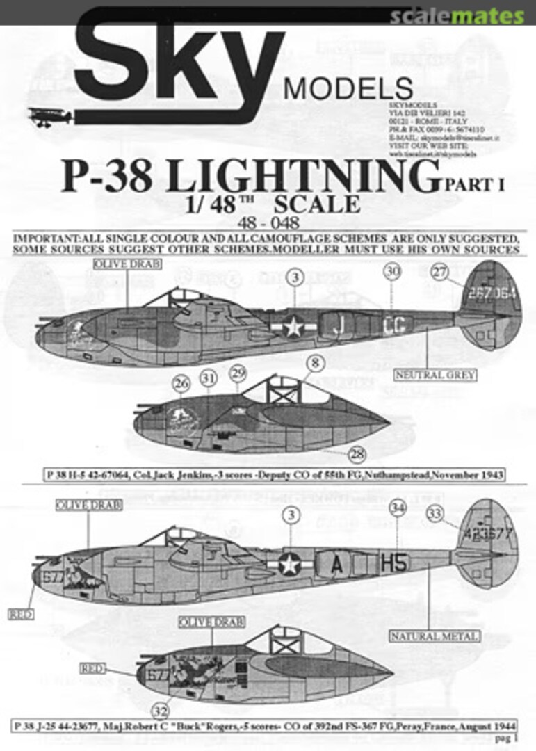 Contents P-38 Lightning 48-048 Sky Models