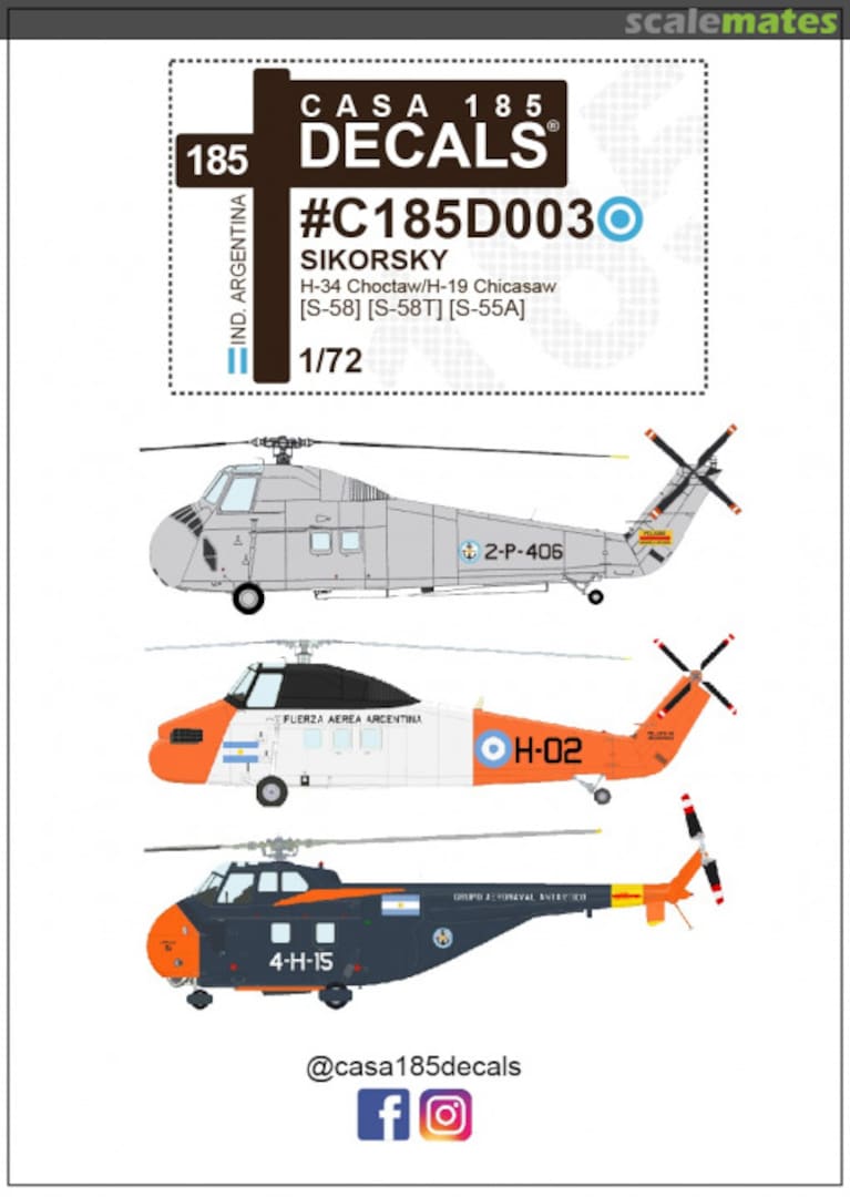 Boxart Sikorsky H-34 Choctaw / H-19 Chicasaw C185D003 Casa 185 Decals