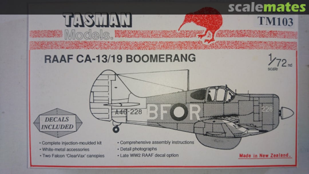 Boxart RAAF CA-13/19 Boomerang TM103 Tasman Model Products