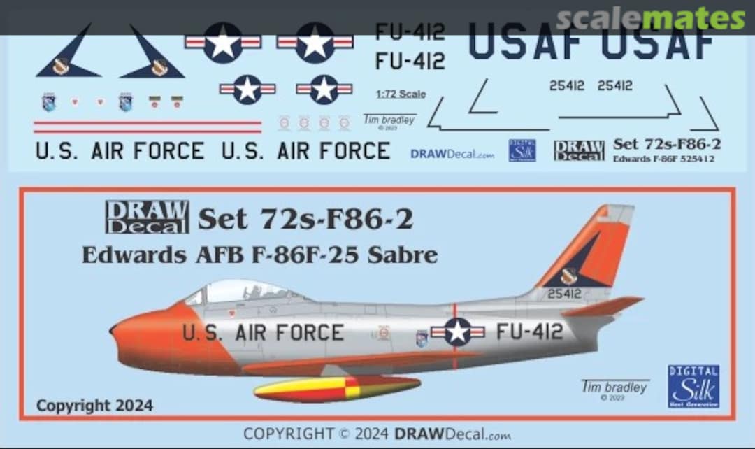 Boxart Edwards AFB F-86F-25 Sabre 72-F86-02 Draw Decal