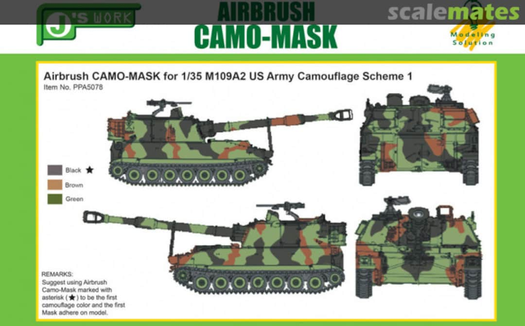 Boxart Airbrush CAMO-MASK US Army M109A2 Scheme #1 PPA5078 J's Work