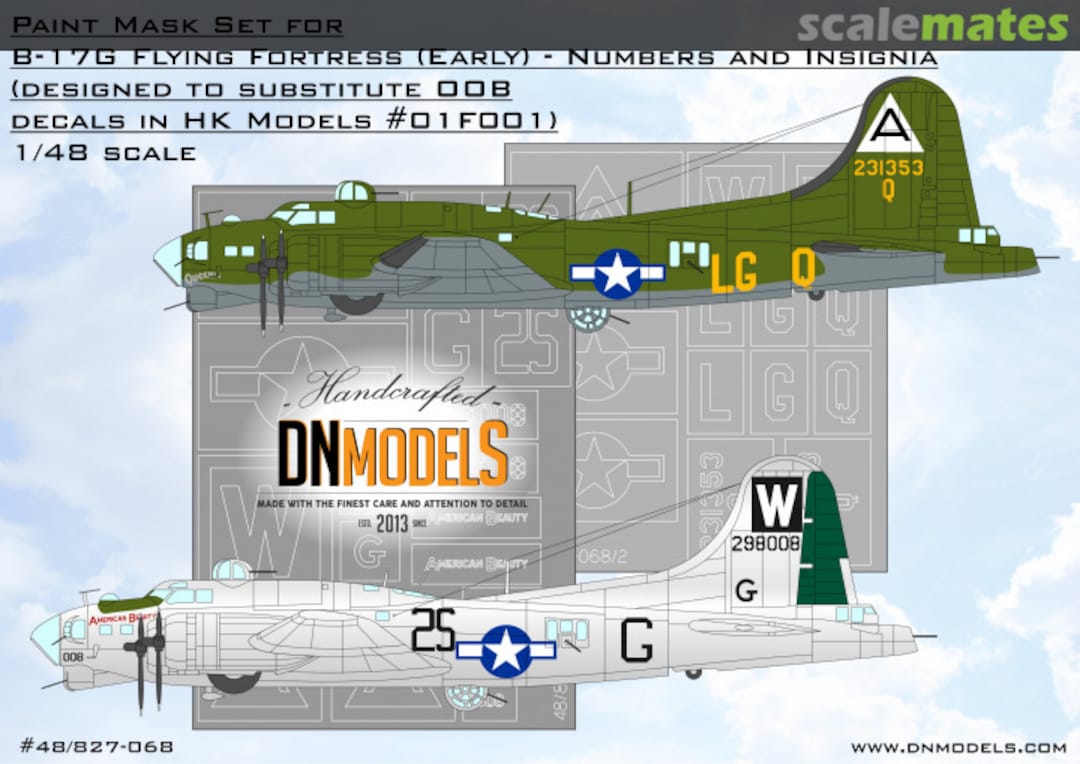 Boxart B-17G Flying Fortress (Early) Numbers and Insignia Paint Mask Set 48/827-68 DN Models