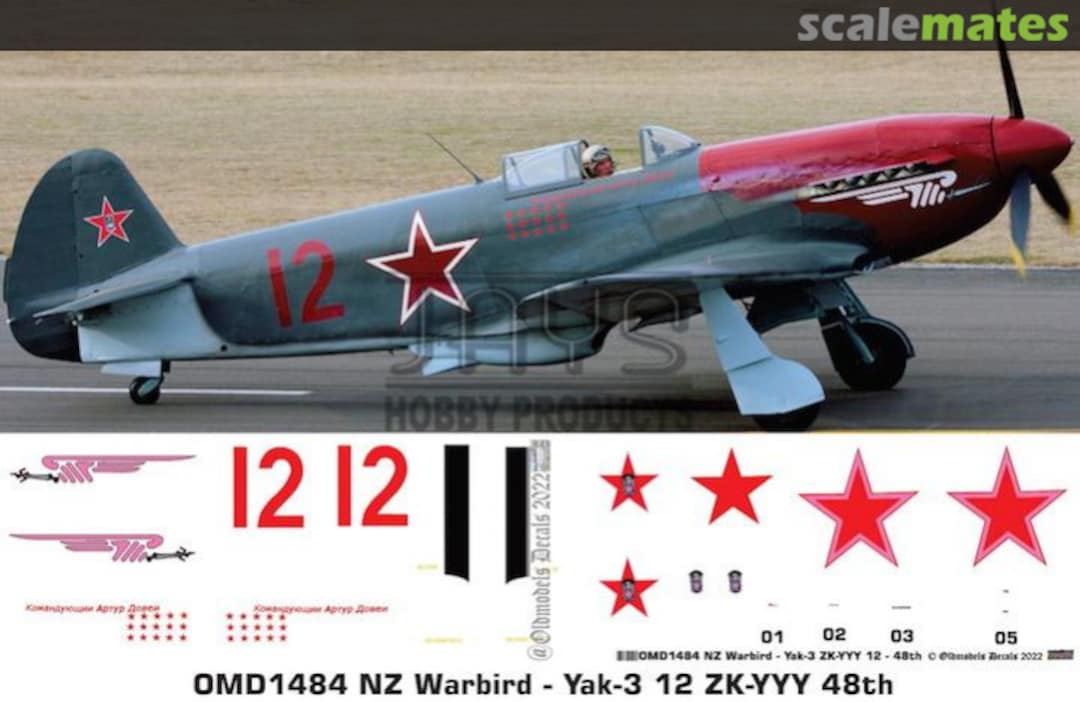 Boxart Warbird - Yak-3 ZK-YYY 12 OMD1484 Oldmodels Decals