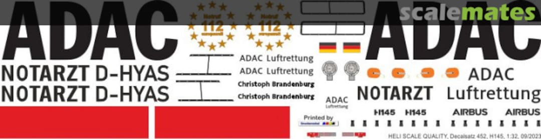 Boxart H145 / EC 145T2 - ADAC neues Design - D-HYAS - Christoph Brandenburg Decal 452 Heli Scale Quality