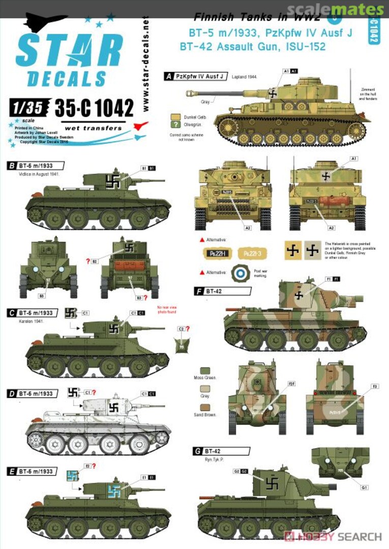 Boxart Finnish Tanks in WW2 # 6 35-C1042 Star Decals