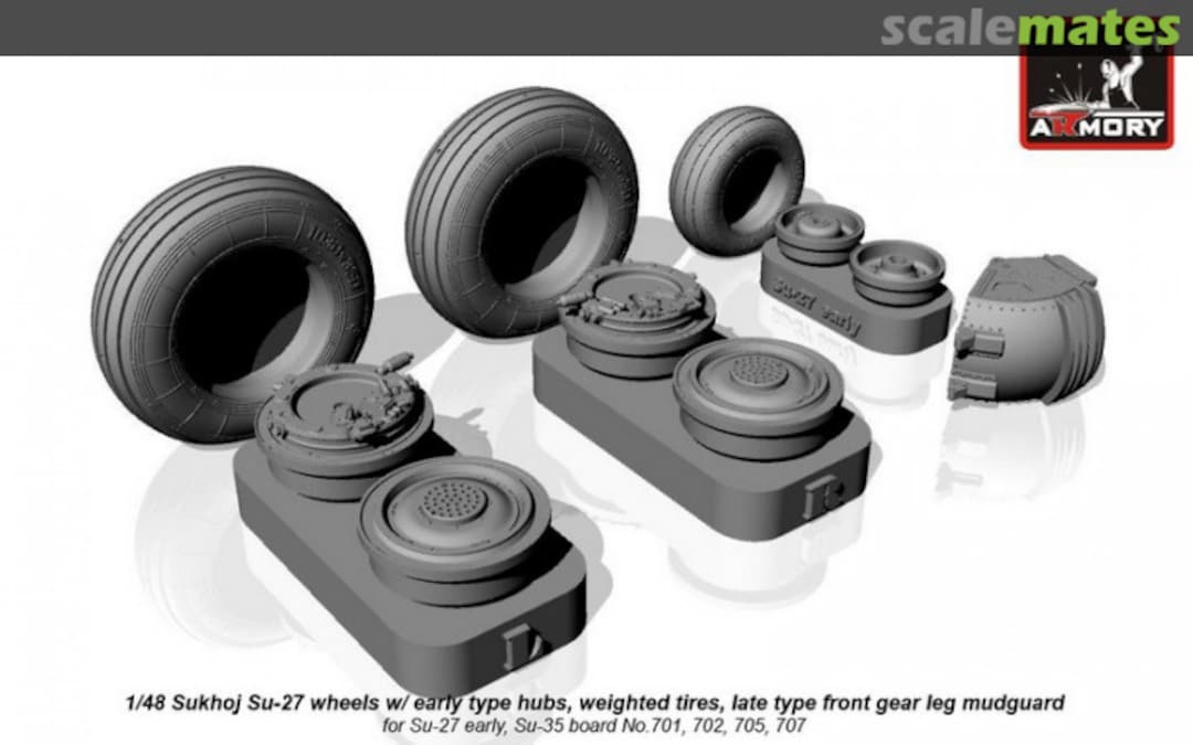 Boxart Sukhoj Su-27 wheels w/ early type hubs, weighted tires, late type front mudguard AW48020B Armory