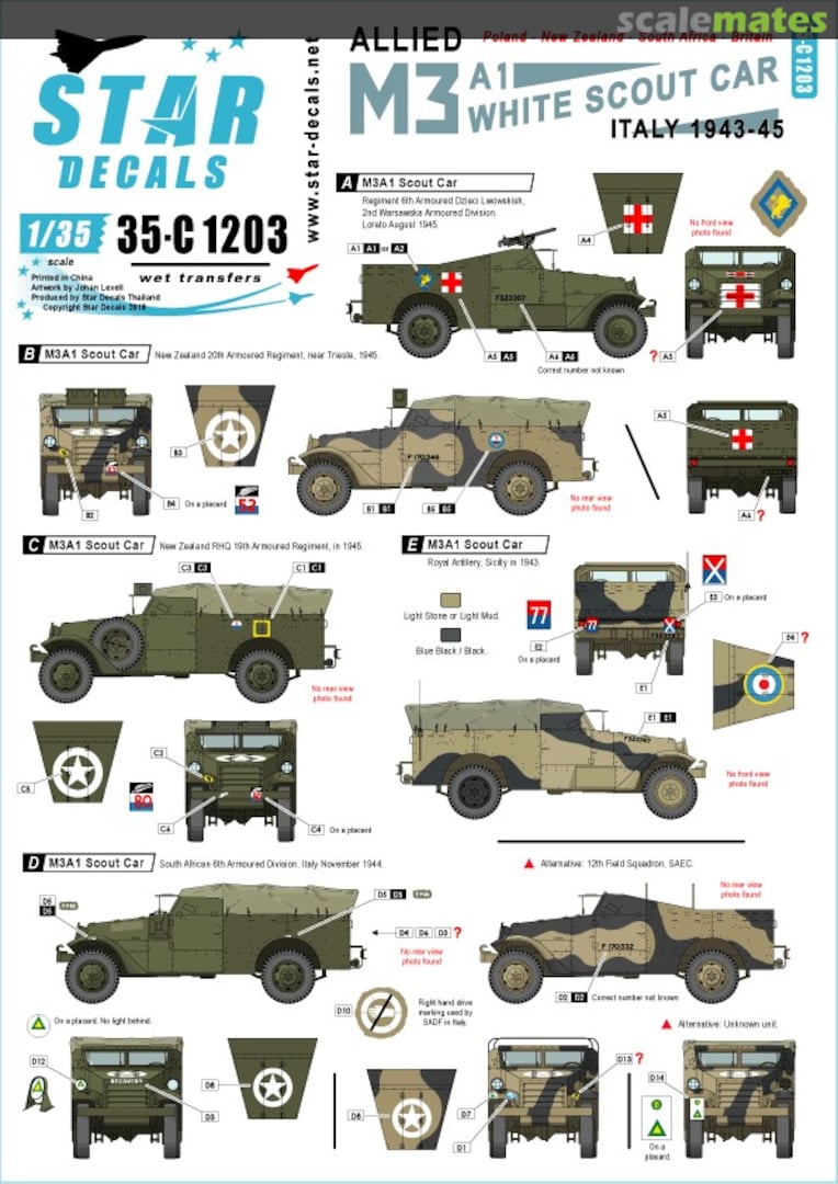 Boxart Allied M3A1 White Scout Car 35-C1203 Star Decals