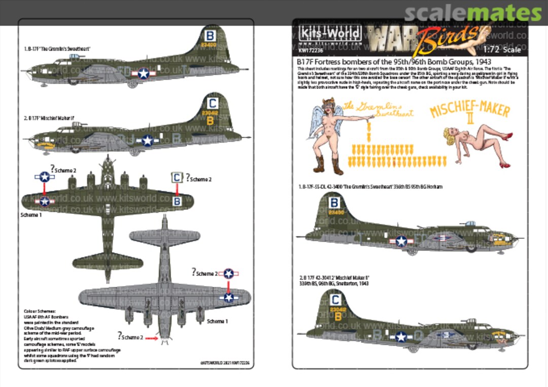 Boxart Boeing B-17F Fortress bombers of the 95th/96th Bomb Groups, 1943 KW172236 Kits-World