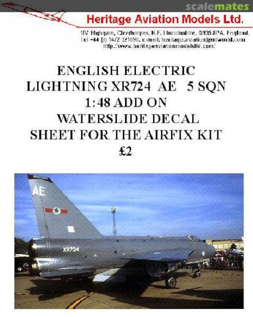 Boxart English Electric Lightning XR724 AE 5 SQN  Heritage Aviation Models