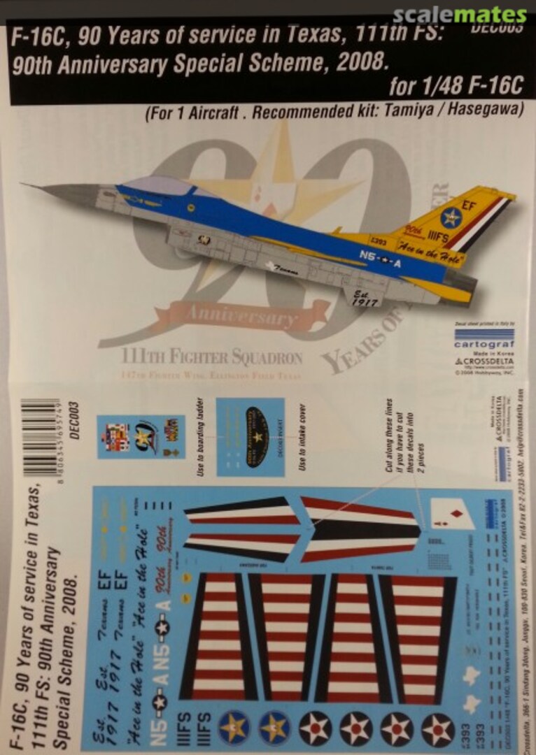 Boxart F-16C 90 Years of service in Texas, 111th FS DEC003 CROSSDELTA