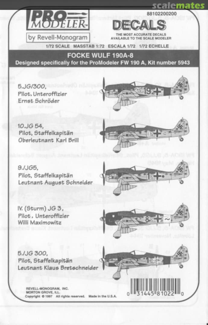 Boxart Focke Wulf 190A-8 88102200200 Pro Modeler