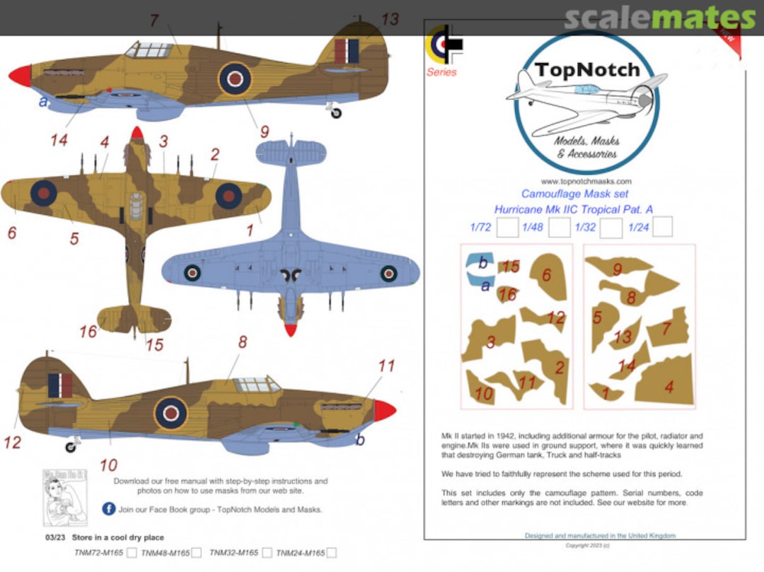 Boxart Hawker Hurricane Mk.IIc Tropical Pattern A Camouflage pattern paint masks TNM32-M165 TopNotch