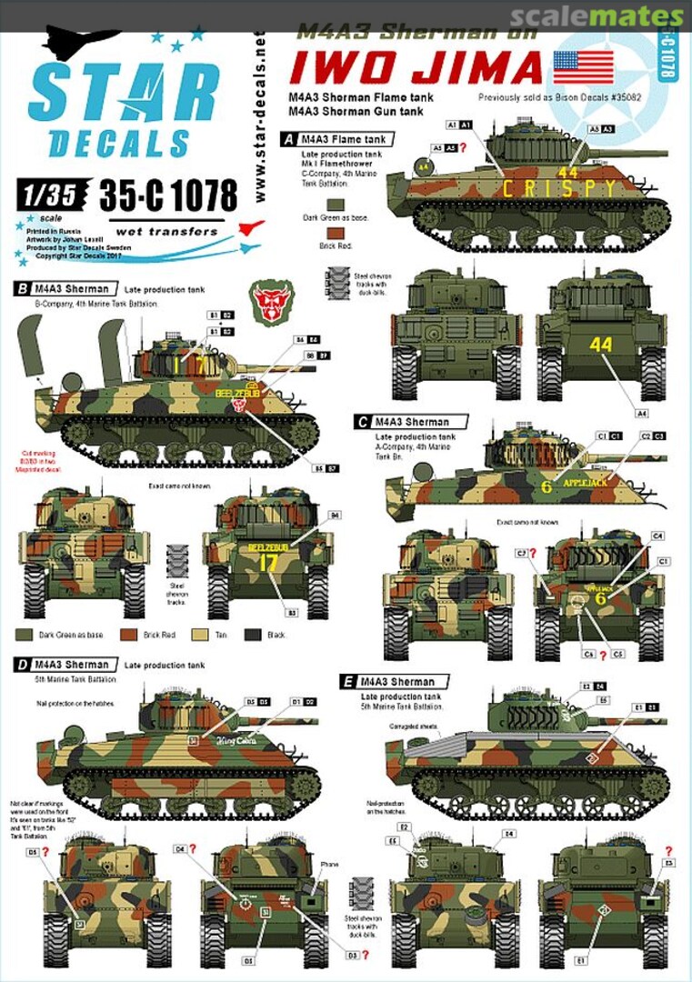 Boxart M4A3 Sherman on Iwo Jima 35-C1078 Star Decals