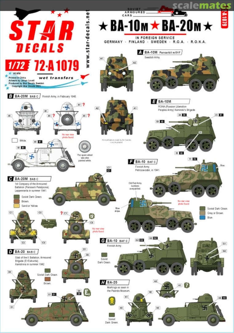 Boxart BA-10M and BA-20M 72-A1079 Star Decals