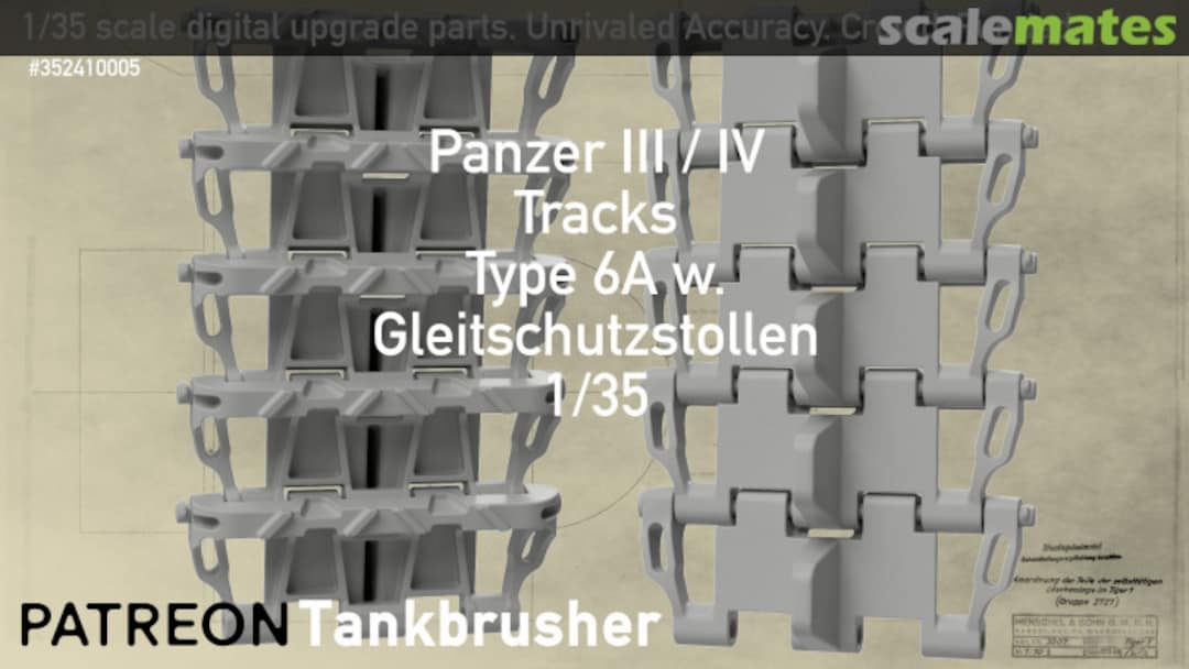 Boxart Panzer III / IV - single link workable tracks Type 6 A w. Gleitschutzstollen 352410005 Tankbrusher Scale Modeling