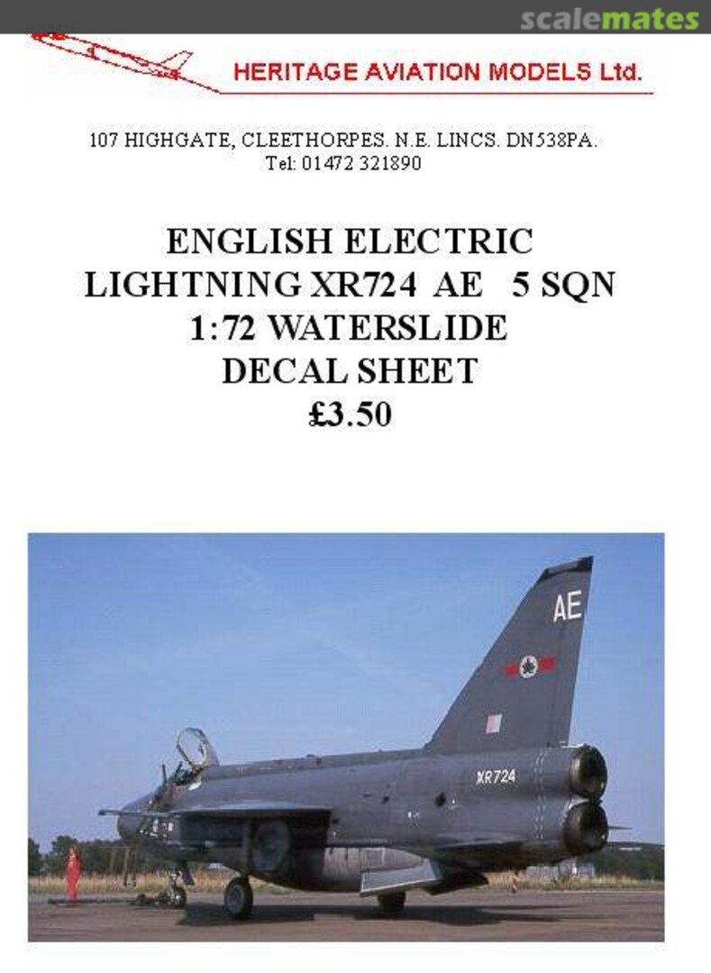 Boxart English Electric Lightning XR724 AE 5 SQN  Heritage Aviation Models