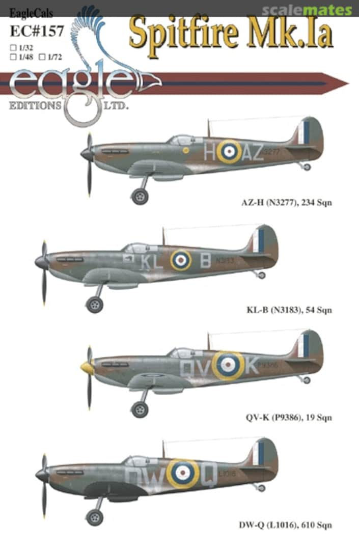 Boxart Supermarine Spitfire Mk.Ia EagleCals EC72-157 Eagle Editions