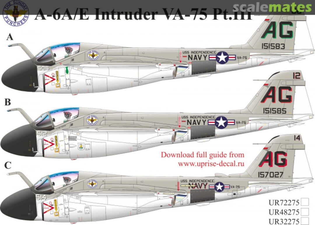 Boxart A-6A/E Intruder VA-75 Pt.III with stencils UR32275 UpRise Decal