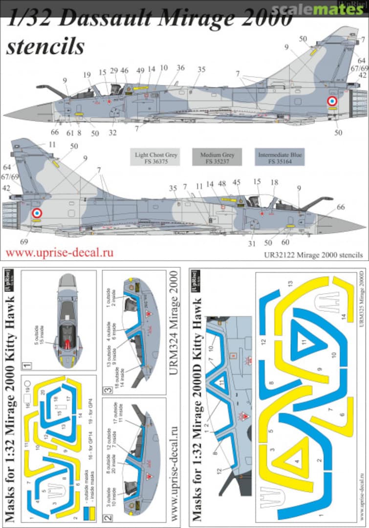 Boxart Mirage 2000B/C/D/N stencils with canopy mask UR32122 UpRise Decal Serbia