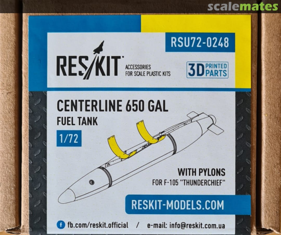 Boxart Centerline 650 gal fuel tank with pylons for F-105 Thunderchief (1 pc.) (3D Printed) RSU72-0248 ResKit