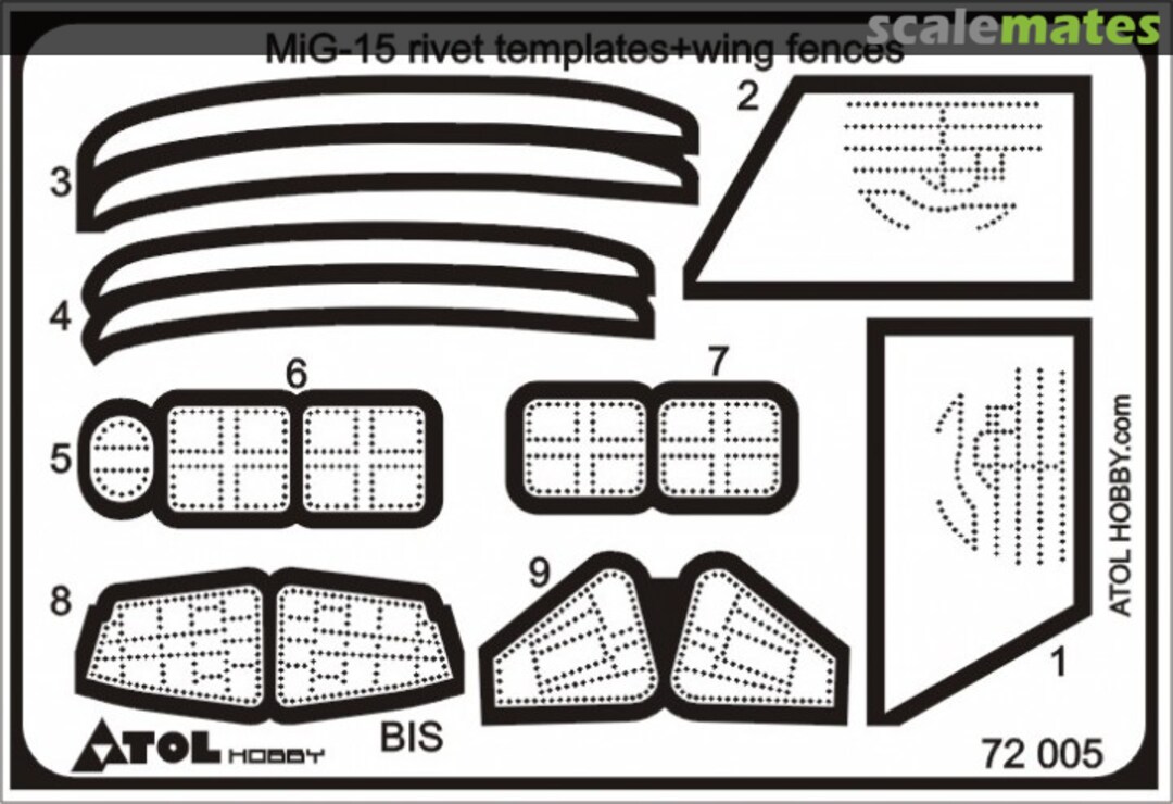 Boxart MiG-15 rivet template & wing fences 72 005 Atol Hobby