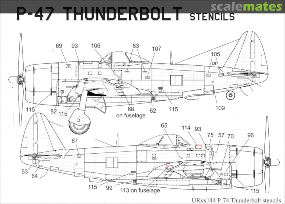 Boxart P-47D Thunderbolt stencils with USAF insignia UR72144 UpRise Decal Serbia