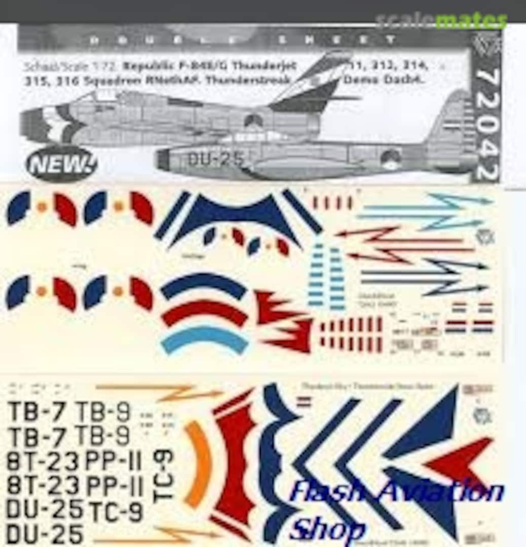 Boxart Republic F-84E/G Thunderjet 311, 312, 314, 315, 316 Squadron RNethAF, Thunderstreak Demo Dash4 72042 Dutch Decal