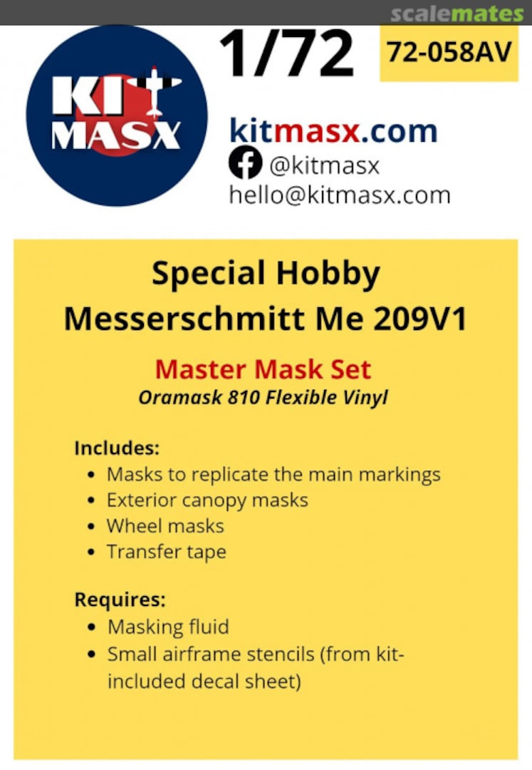 Boxart Messerschmitt Me 209V1 Master Mask Set 72-058AV Kit Masx