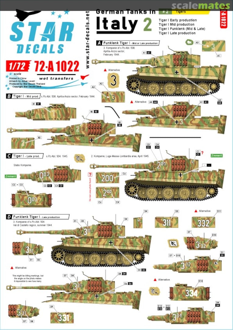 Boxart German tanks in Italy # 2. Tiger 72-A1022 Star Decals